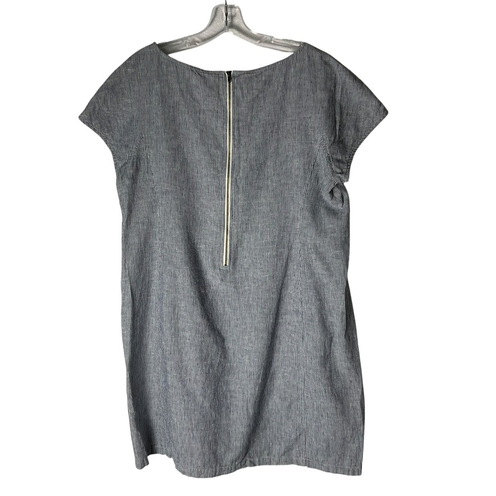 Eileen Fisher Hemp Cotton Pinstripe Shift Dress Pockets Blue White Size Medium - Picture 5 of 6